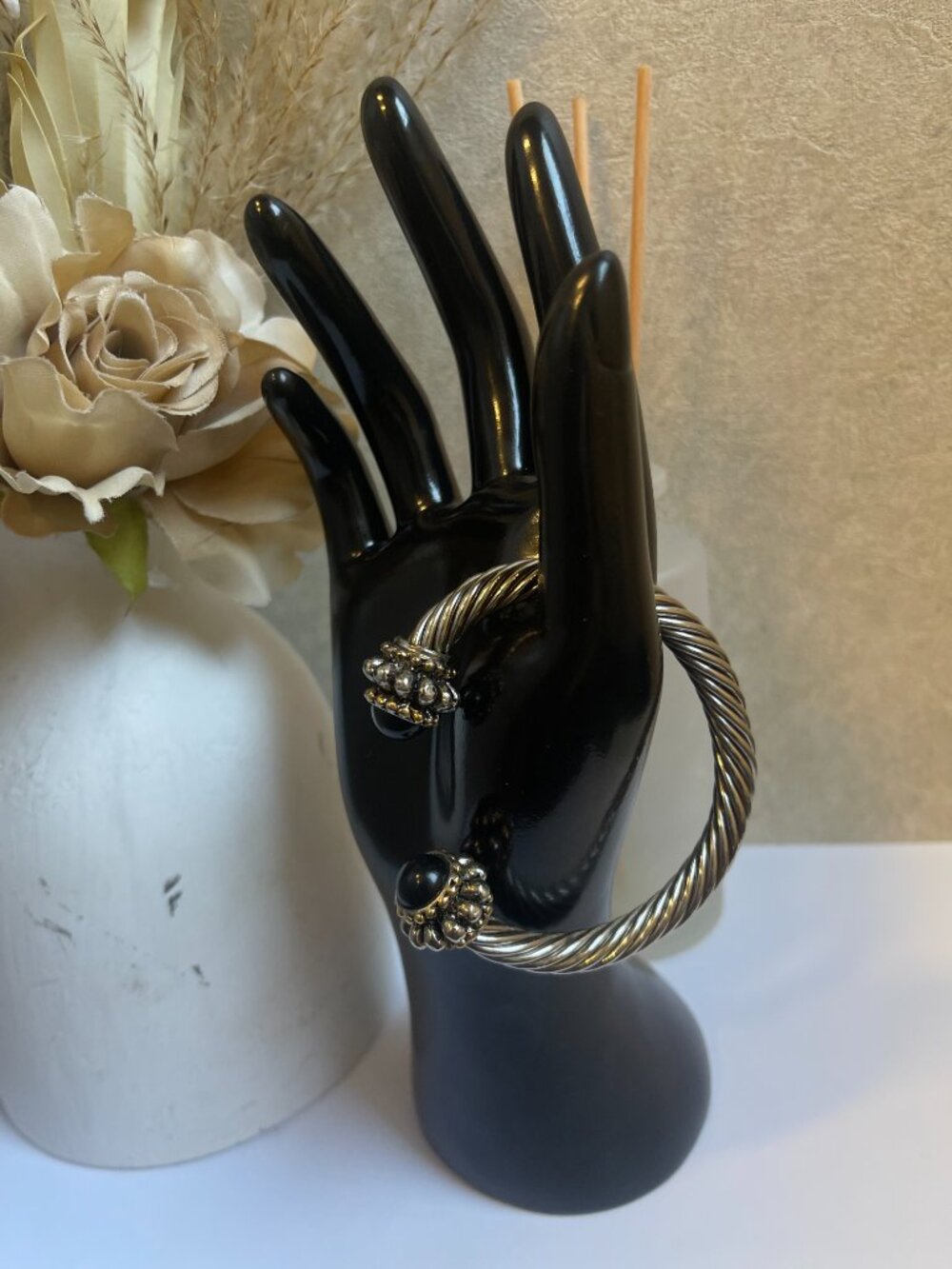 Vintage Sterling Silver Cable Cuff Bracelet Adjustable Designer Style 55.67g